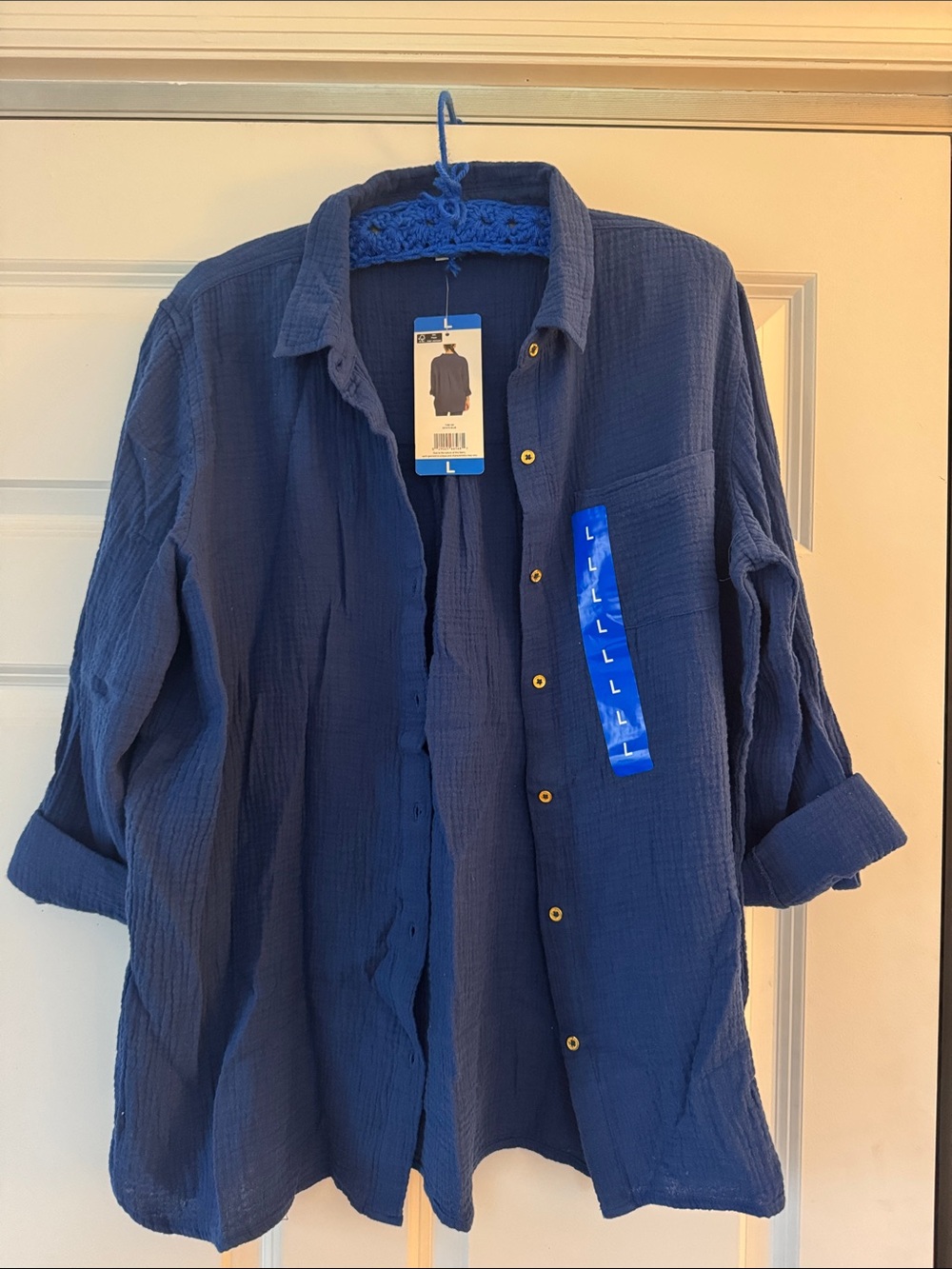 Women’s Navy Cotton Button-Up Shirt Jacket